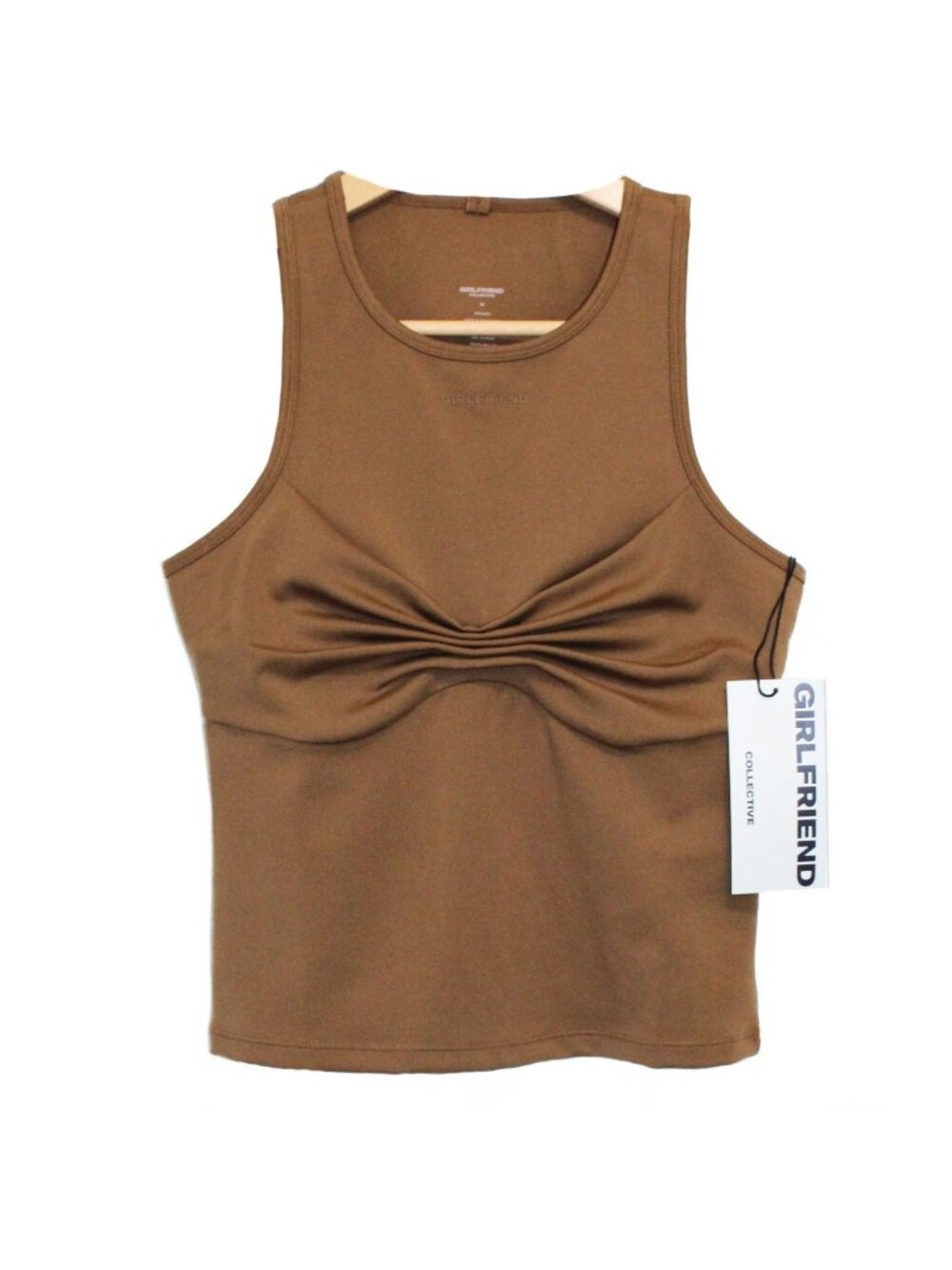 Girlfriend Collective Twist Top Quinn High Neck Tank Top Tan Medium #3101